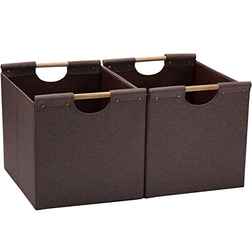 HOONEX Storage Bins with Wooden Handles and Heavy Cardboard