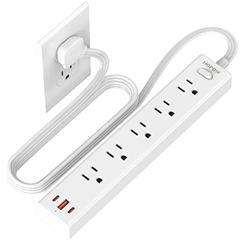 HOPOW Flat Plug Power Strip - Slim Design, 6 Ft Extension Cord, Surge Protector with 5 Outlets & 3 USB Ports