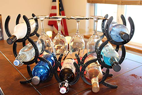 Horseshoe Wine Rack Holds 7 Bottles and 4 Glasses