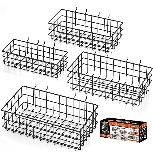 HORUSDY Peg Board Bins and Baskets | 4 Pack | Square Style 4 Size Pegboard Baskets and Pegboard Bins for Organize Workbenches, Accessories