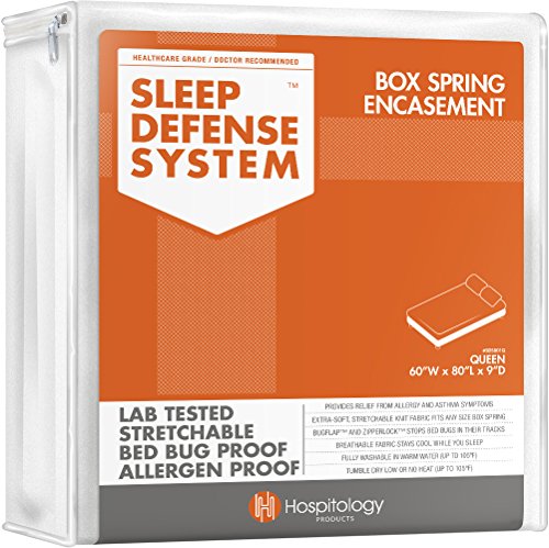 HOSPITOLOGY Box Spring Encasement - Bed Bug Dust Mite Proof - Queen