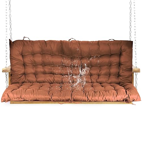 Waterproof Outdoor Swing Replacement Cushion with Backrest, 2-3 Seater, Khaki