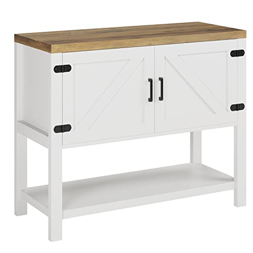 HOSTACK Farmhouse Entry Console Table with Storage, White/Rustic Brown