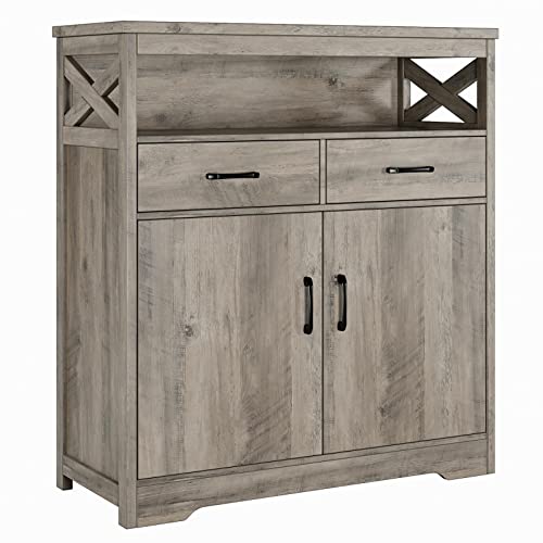 HOSTACK Farmhouse Buffet Sideboard with Shelves and Doors