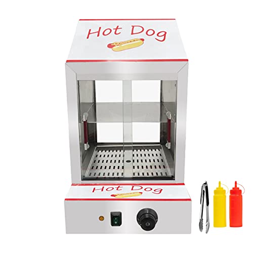 Hot Dog Machine with Bun Steamer: Commercial Food Warmer Display Cabinet