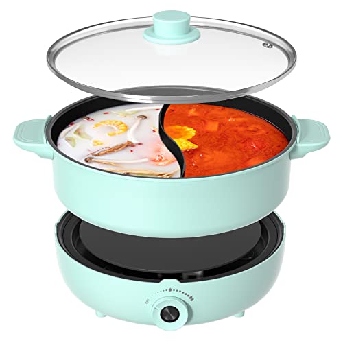 Dezin 5-QT Double-flavor Shabu Pot with Divider, Dual Sided Nonstick 12  Inch Divided Hotpot for Induction Cooktop, Gas Stove & Hot Burner, Soup  Ladle