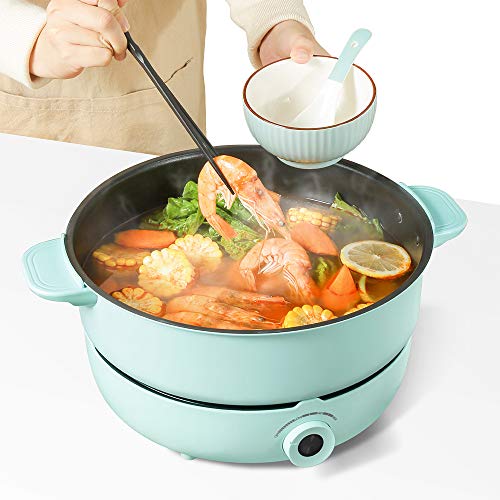 Joydeem Electric Hot Pot with Divider Large Shabu Shabu Hotpot Pot with  Temperature Control Double Flavor Non-Stick Hot Pot for Family & Party 5L  White 