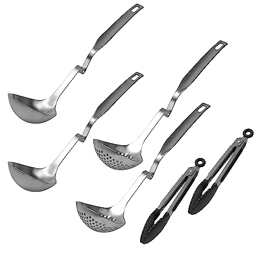 5Pcs Stainless Steel Reusable Spoons Spatula Set with Ergonomic Handle Heavy -Duty Washable Spoons Utensils with Hanging Hole - AliExpress