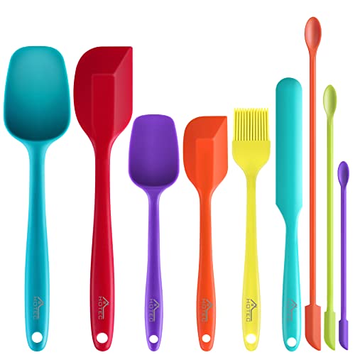 HOTEC Silicone Spatula Set - 9 Pieces Kitchen Utensils for Baking, Cooking, Mixing