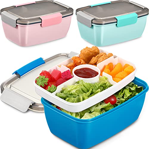 Salad Lunch Container To Go, 52-oz Salad Bowls with 3 Compartments, Salad  Dressings Container for Salad Toppings, Snacks, Men, Women
