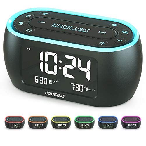 HOUSBAY Glow Small Alarm Clock Radio for Bedrooms