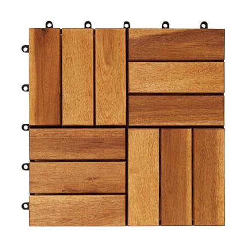 HOUSEBOOK- 12 slats Pack of 9 Premium Wood Interlocking Deck Tile