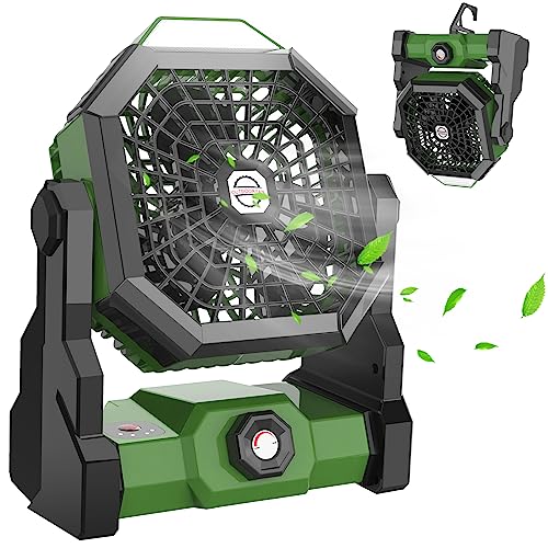 Rechargeable Camping Fan with LED Lantern - 10400mAh Green