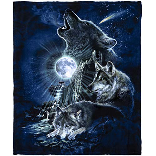 Howling Moon Wolf Fleece Blanket