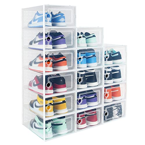 15 Pack Foldable Shoe Storage Boxes, Clear Plastic Stackable