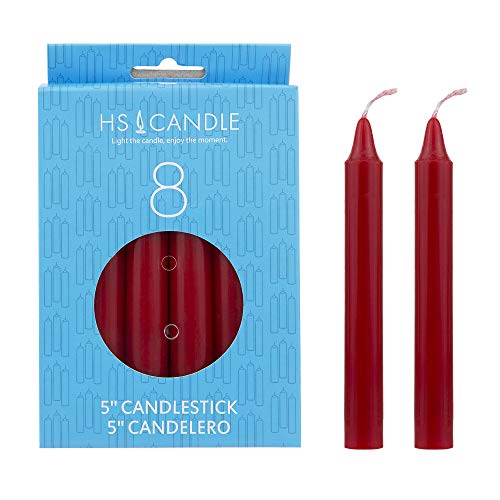 HS Candle 8pc Red Unscented 5in Taper Candles for Household & Emergency Use