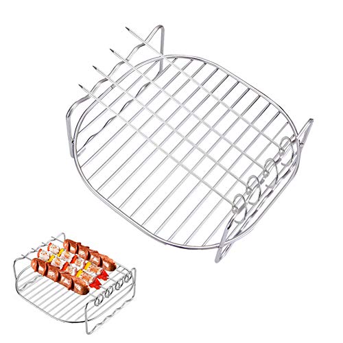 HSIULMY Double Layer Air Fryer Rack with Skewers and Grill Pan
