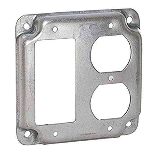 Hubbell-Raco 915C 1 GFCI and 1 Duplex Receptacle 4-Inch Square Exposed Work Cover