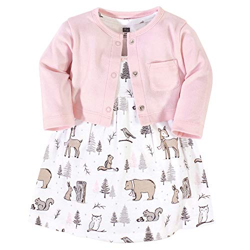 Hudson Baby Girls' Cotton Dress and Cardigan Set, Winter Forest, 0-3 Months