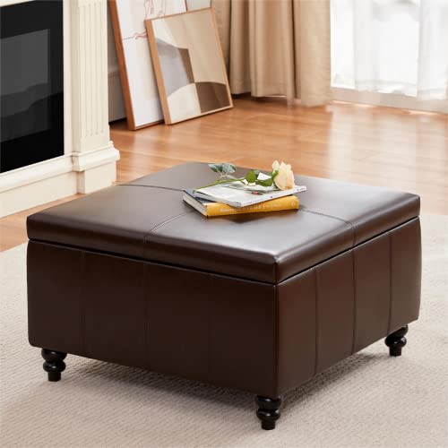 Brown Tufted Storage Ottoman Coffee Table for Living Room