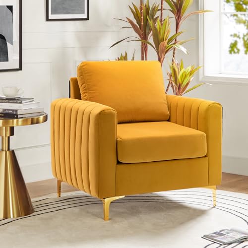 Mustard Velvet Accent Club Chair with Gold Metal Legs