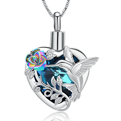 Hummingbird Cremation Jewelry Crystal Heart Urn Ashes Necklace