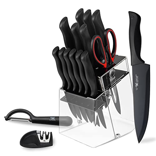 HUNTER Knife Set - 16PCS Black Knife Set with Acrylic Stand