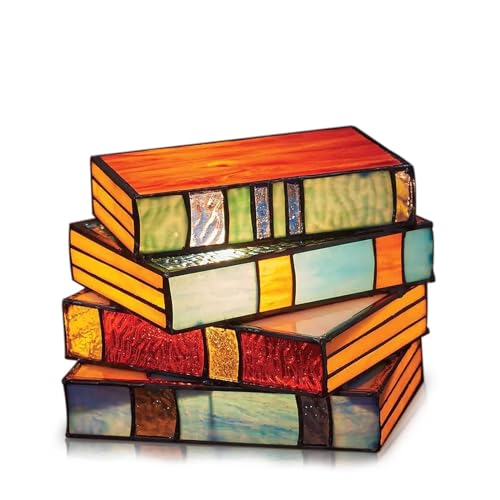 Huoeis Stained Glass Stacked Books Lamp