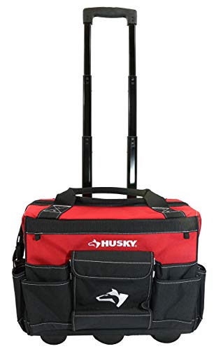 Husky GP-43196N13 18" 600-Denier Red Water Resistant Contractor's Rolling Tool Tote Bag with Telescoping Handle