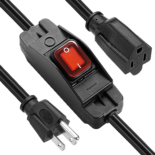 3 Prong Waterproof Outdoor Extension Cord with Switch - 15A 125V - Black