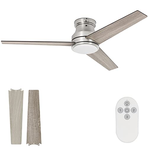 Hykolity 52" LED Ceiling Fan, Remote Control, Low Profile, Brushed Nickel