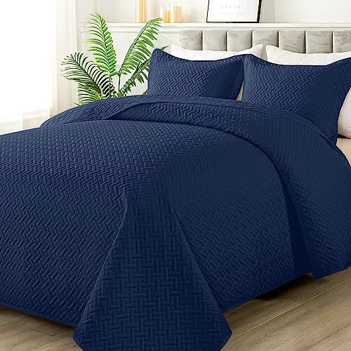 HYLEORY Quilt Set Full/Queen Size - Soft Lightweight Bedspread - Navy Blue