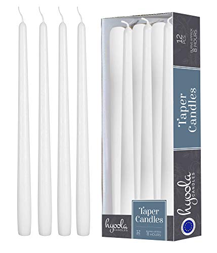 Hyoola 10" White Taper Candles - 12 Pack - Dripless & Unscented - 8 Hr Burn Time