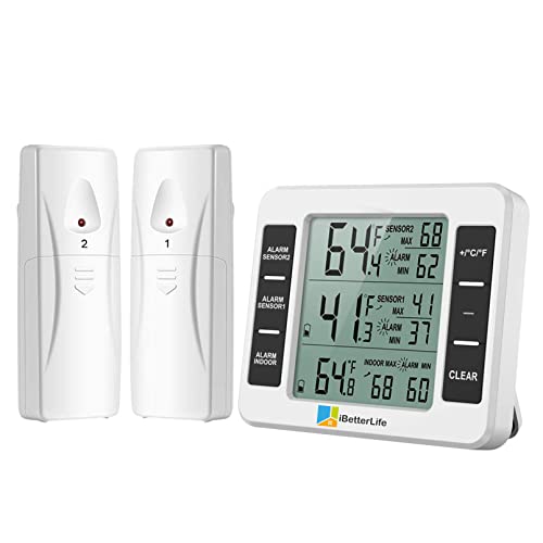iBetterLife Digital Refrigerator Thermometer with Wireless Sensors