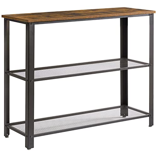 Rustic 3-Tier Console Table with Mesh Shelves - Living Room, Foyer, Office
