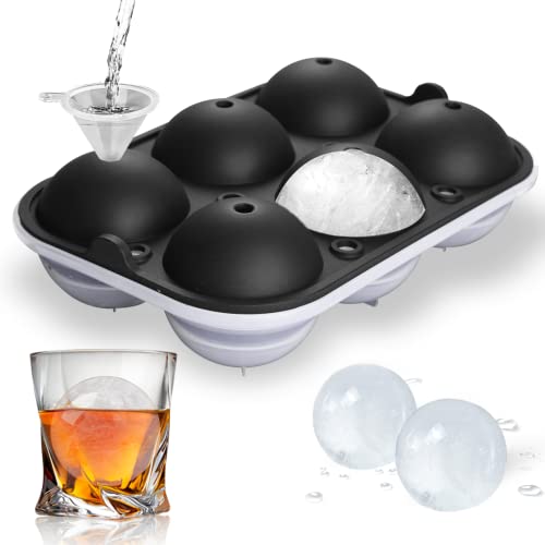 Helpcook Ice Ball Molds 4 Pack,Whiskey Ice Mold,Silicone Sphere Ice Molds  with Built-in Funnel,Large Round Ice Cube Molds Ice Ball Maker Makes 2.5