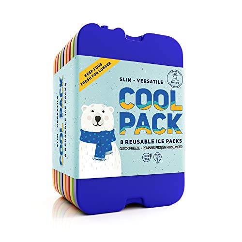 Ice Packs for Lunch Bags - Original Cool Pack | Slim & Long-Lasting Reusable Ice Pack for Lunch Box, Lunch Bag and Cooler | Freezer Packs for Coolers (Set of 8)