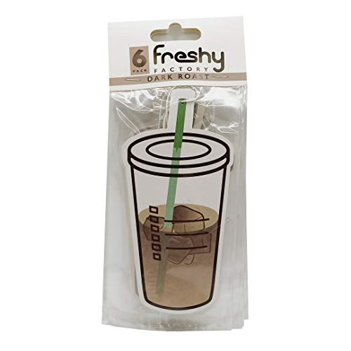 Iced Coffee Car Air Freshener by Freshy Factory - Dark Roast Scent (6 Pack)