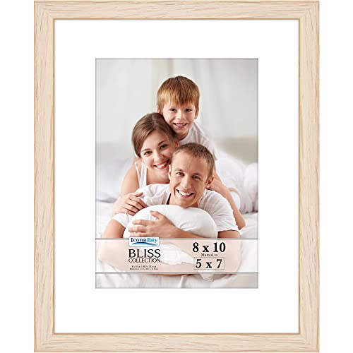 8x10 Light Oak Picture Frame for 5x7 Photo, Modern Wood Frame, Bliss Collection