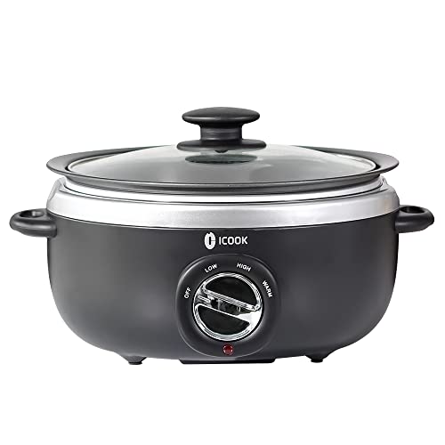 ICOOK 6.5 Quart Slow Cooker, Aluminium Sear/Sauté Stew Pot