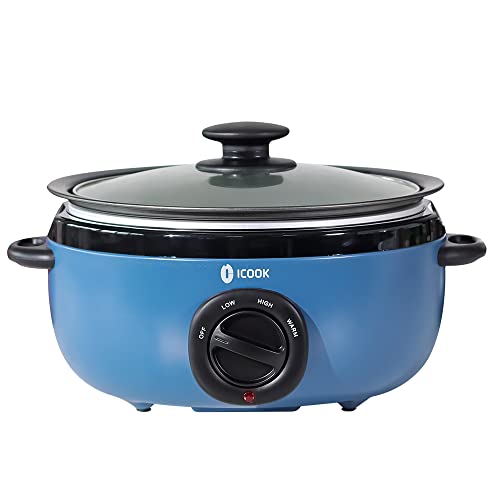 ICOOK 6.5 Quart Blue Slow Cooker with Sear/Sauté Pot, Dishwasher Safe