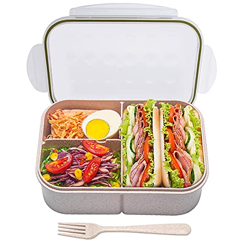 Adult Lunch Box, 1200 Ml 3-Compartment Bento Lunch Box, Lunch Containers  for Adults Come,Cold and Heat Resistants,Leak Proof, Microwaveable 