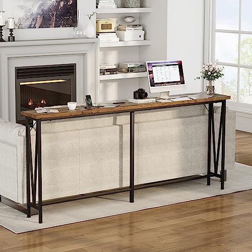 IDEALHOUSE Narrow Console Table with Power Outlets - Rustic Brown