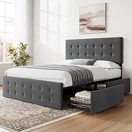 IDEALHOUSE Queen Bed Frame with 4 Storage Drawers
