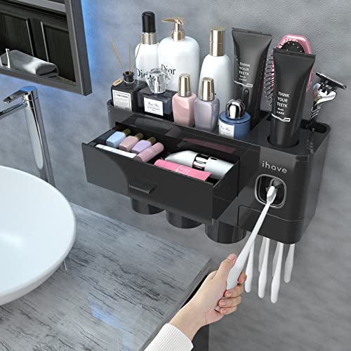 iHave Bathroom Toothbrush Holder with Toothpaste Dispenser