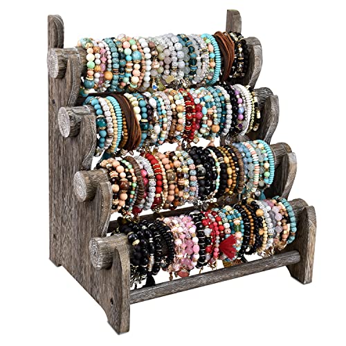 Ikee Design Antique Wooden 4 Tier Jewelry Display Stand - Coffee