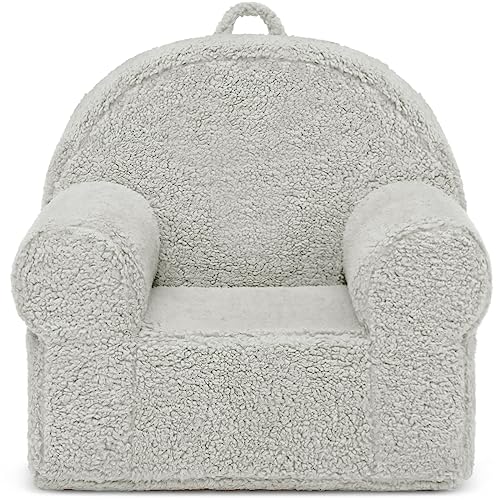 ILPEOD Toddler Chair Sherpa Couch Kids Plush Chair Sherpa Kids Chairs, Cuddly Toddler Plush Chair Toddler Couch Reading Chair for Kids Fuzzy Baby Chair Grey