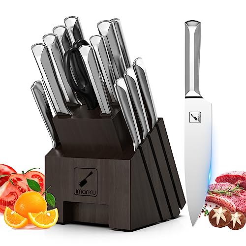 imarku  15-Piece Knife Set Japanese Stainless Steel Kitchen Knife With  Wooden Block Build in Sharpener 