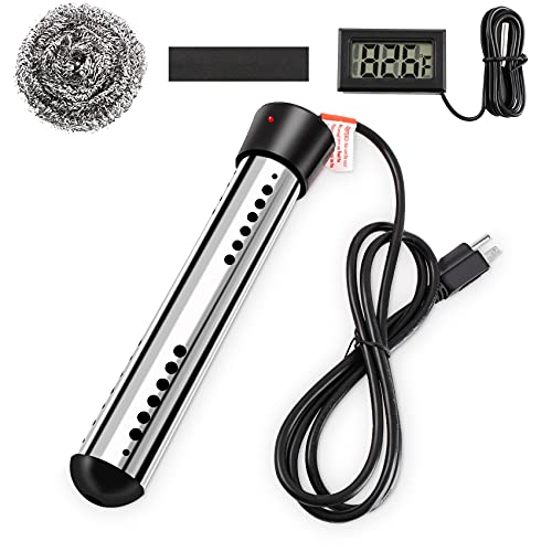 Bud K Portable 304 Stainless Immersion Water Heater with LCD Thermometer