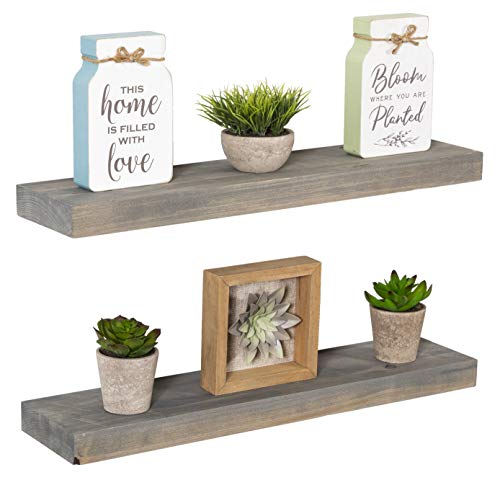 Rustic Floating Wall Shelves - Handcrafted in USA (Grey, 24" x 5.5")